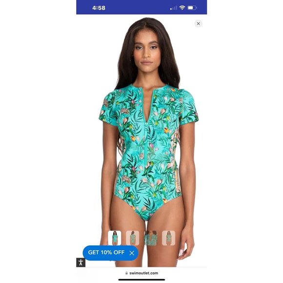 Johnny Was Taina Swimsuit Blue M Medium Fly Neoprene One Piece NWT $298 - Picture 3 of 8